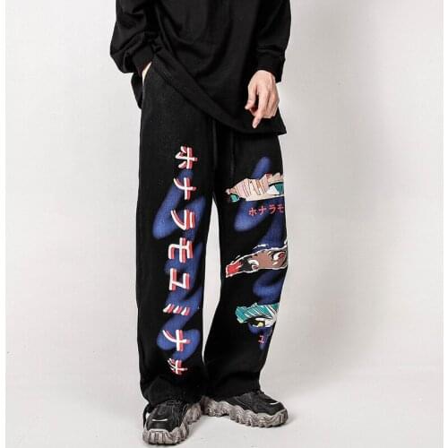 Wide Leg Hip Hop Pants Men Japanese Anime Two-dimensional Printing Trousers Streetwear Teenager Urban Men Clothing