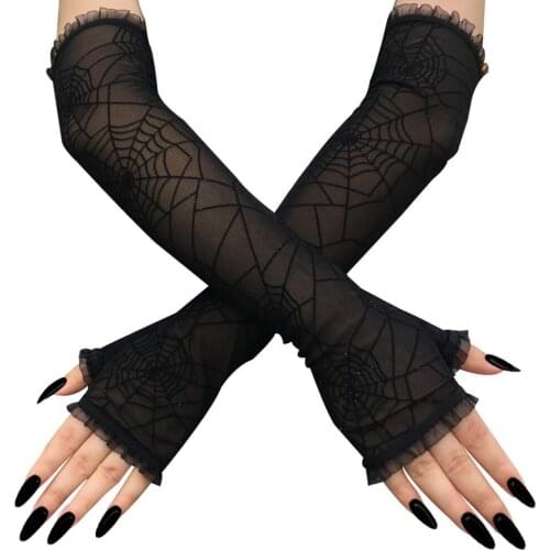 Black Mesh Spider Web Glove Fingerless Gloves Masquerade Costume Accessories Fancy Dress Party Holiday Supplies Halloween