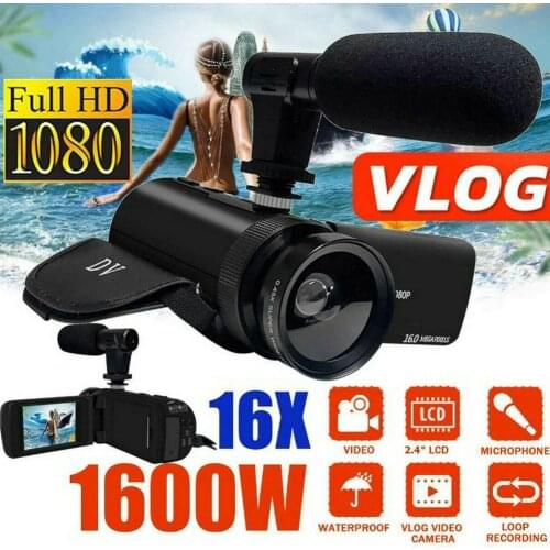 CMOS 16 Mega Pixels 1080P HD 2.4 Inch LCD 16x Zoom Digital Camcorder Video Camera DV Microphone Recorder Camera External