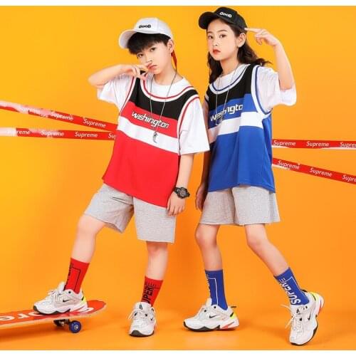 2020 Kids Hip Hop Dancing Clothes Unisex Jazz Dance Costumes Short Sleeve Children Street Dance Clothing Stage outfits 110-170