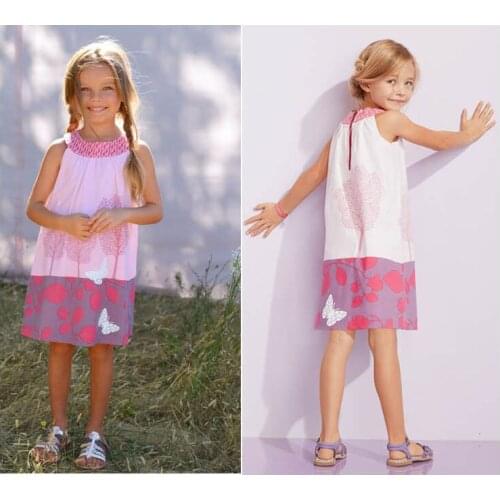 Free shipping-kids/girls summer dress, size 10A 12A 14A, girls light pink dress, soft cotton dress w tree/butterlfy print