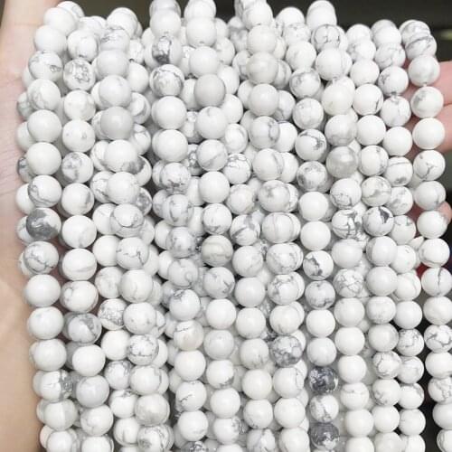 2/3/4/6/8/10/12mm Smooth Natural Howlite Stone Beads Round Loose Beads Diy Jewellery Making Bracelet Necklace 15"