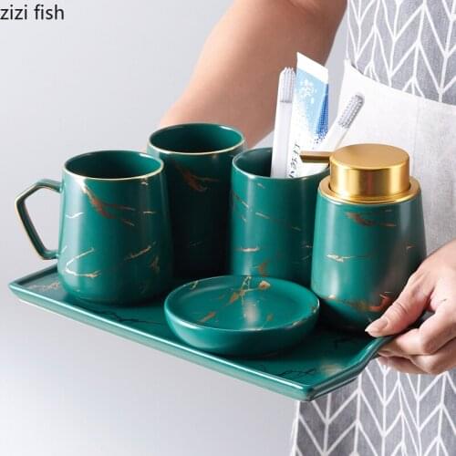 Imitation Marble Bathroom Set Press Emulsion Dispenser Container Toothbrush Holder Soap Bathroom Set Holder Bathroom Accessories