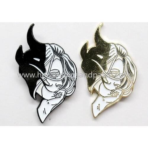 Custom metal Witch dye black and gold pin badge
