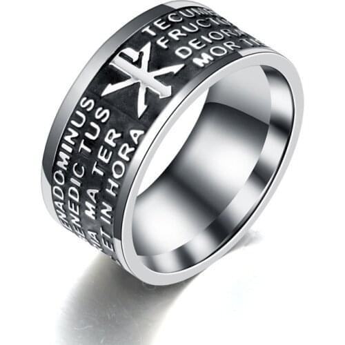 MANGOSKY 10MM The Hail Mary Scripture Bible Letters Vintage Stainless steel Ring for women and men
