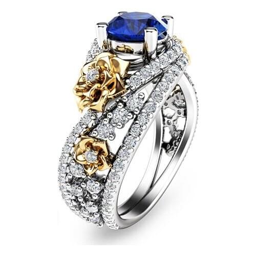 Top quality BLUE blue main stone high quality spring design girl fashion flower ring