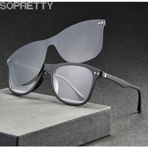 Square Man&Woman TR90 Black Frame with TAC Polarized Sunglasses Magnetic Clips for Myopia Prescription Glasses Frames F2033