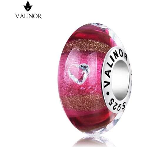 Laminated gold sand heart-shaped zircon murano glass beads charms 925 Sterling Silver fit Bracelets Jewelry Trendy JKLL019