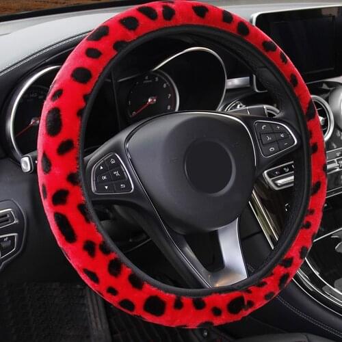 LEEPEE Soft Warm Plush Car Steering Wheel Cover Elastic 37-38cm Steering Covers Interior Accessories Universal Car-styling