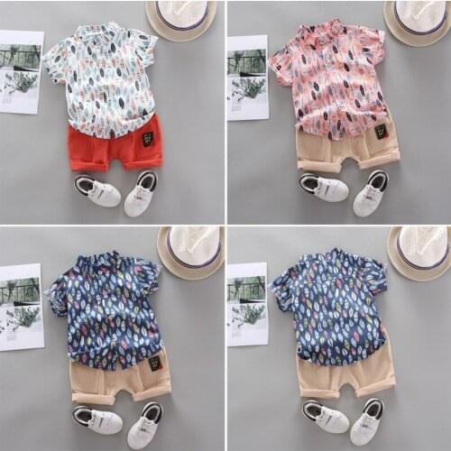 2020 Hot Toddler Baby Boy Clothes Print Shirt Tops Short Pants 2Pcs Outfits Formal Gentleman Suit Clothes