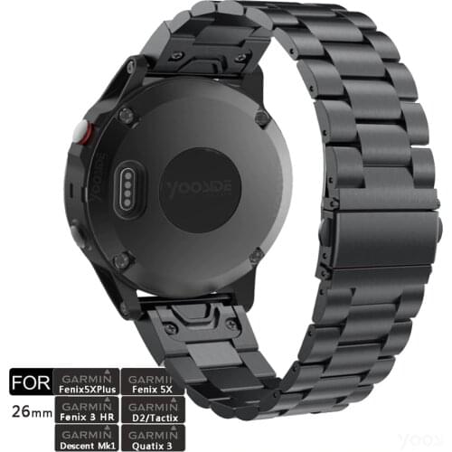 Fenix 5X/Fenix 6X 26mm Quick Fit Stainless Steel Metal Watch Band Strap for Garmin Fenix 5X Plus/Fenix 3/3 HR/D2 Delta PX