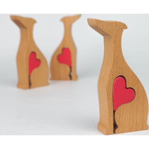 Cute Wooden Dog Heart Figurine Unique Decorations Best Home Handmade Ornaments For Home Office UD88