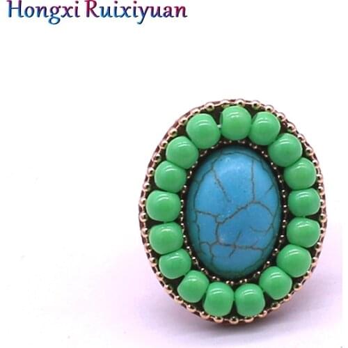 Fashion Ring Bohemian Handmade Beaded Crystal Adjustable Lady Ring Charm Geometric Oval Stone Ring Jewelry Gift