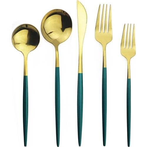 20Pcs Colorful Flatware Set Gold Cutlery Set Dessert Fork Spoon 304 Stainless Steel Dinnerware Set Mirror Kitchen Tableware Set