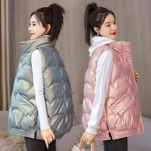 2021 New Snow Wear Warm Waistcoat Women Winter Jacket Waterproof Vest Jackets Big Pockets Fashion Glossy Parka Sleeveless