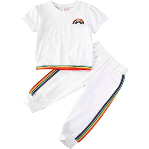 New Little Girls Outfits 2-Piece Set Summer Fashion Casual Short Sleeve Tops + Cropped Trousers Suit