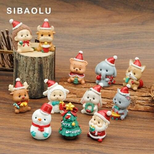 New Christmas Rabbit Hedgehog Deer Bear Dog Cow Figurine Animal Model Home Decor Miniature Fairy Garden Decoration Accessories