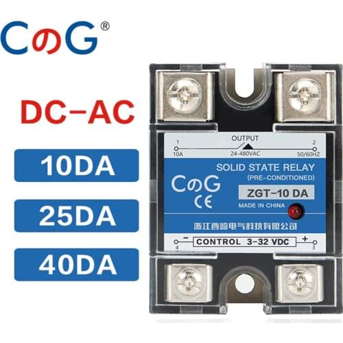 CG 10A 25A 40A DA Single Phase DC Control AC Heat Sink 220V Relay To 3-32VDC SSR-10DA 25DA 40DA Plastic Cover Solid State Relay