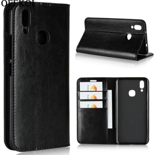 OEEKOI Crazy Horse Genuine Leather Wallet Flip Case for Vivo Y69/X21/X20/X20 Plus/V9