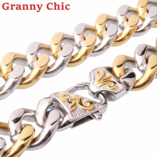 Granny Chic Mens Cool Chain 316L Stainless Steel Necklace for Women Men Silver Gold color Curb Cuban Link Jewelry