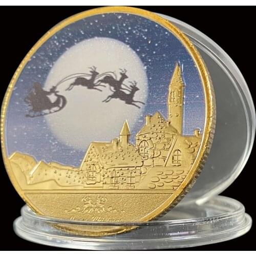 Merry Christmas Snowman Deer Gold Commemorative 1.57"*0.12" Coin Collectibles With Coin Capsule