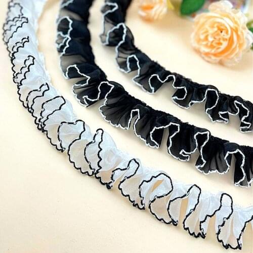 1 Meter Ruffle Chiffon Flower Lace Heavy Ruffled Appliqued Pleated Sewing Trims White And Black Skirt Hem Fringe 4cm