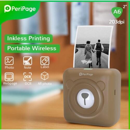 PeriPage Portable Thermal Bluetooth Printer 203dpi Brown Photo Receipt Wireless label Mini Printer for Android IOS Mobile A6