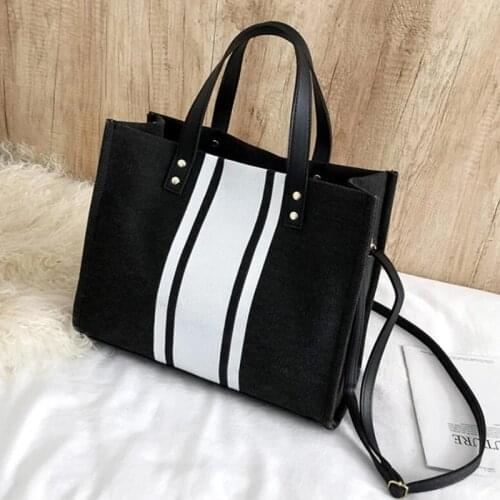 Casual Canvas Handbag For Women Fashion Linen Stripe Lady Totes Large Capacity Shoulder Bag Contrast Color Girl Top-handle Bag
