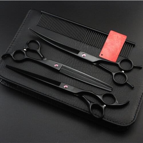 4 kit Professional 8 inch Black pet dog grooming shears cutting hair scissors dog grooming thinning barber hairdressing scissors
