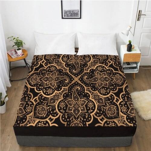 Fitted Sheets Mattress Cover With Elastic Band Bed Sheet Linens Bedsheet 90x200 200x200 150x200 Size 3D Printed Black Golden