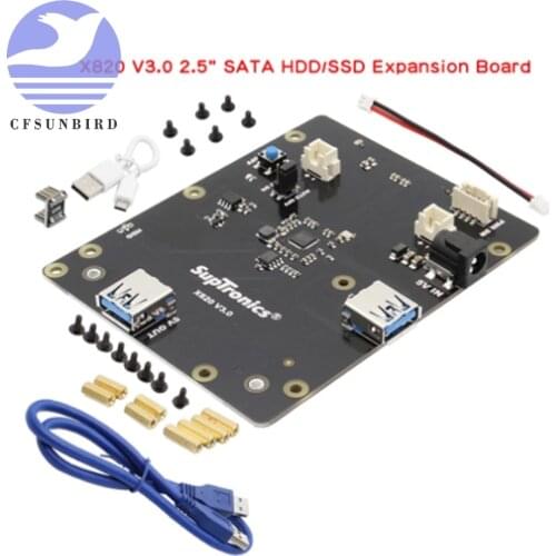 Raspberry Pi X820 V3.0 SSD&HDD SATA Storage Board with Metal Case Kit, X820 Board + Enclosure + Power Switch + Cooling Fan Kit