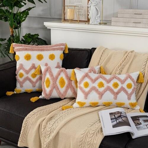 Pink Cushion Cover Ivory Pillow Cover 45x45cm/30x50cm Tassles Diamond Boho Style Home Decoration For Sofa Bed Chair Living Room