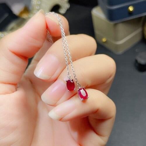 Fashion ruby earrings for party 4 mm *6 mm natural blood red ruby long drop earrings solid 925 silver ruby jewelry for woman