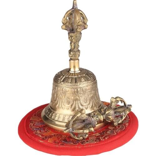 Tibetan Buddhist Bell Bronze Hand Bell with Vajra Padding for Meditation Prayer
