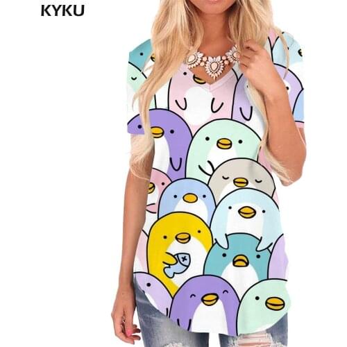 KYKU Penguin T-shirt women Animal Tshirts Printed Lovely V-neck Tshirt Home Shirt Print Womens Clothing Summer Casual Tops