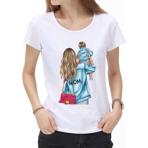 Moms love T shirt Women mommy baby Mother and daughter Print baby T-shirt Harajuku Tshirt Tops tee shirt Femme Cute mama Tshirt