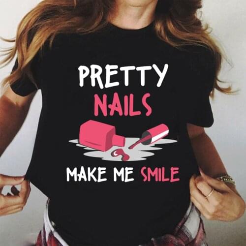 Women T-shirt Pretty Nail Polish Printed Female Tshirt Cute Printed Top Female Harajuku Graphic T Shirt O-Neck Aesthetics TShirt