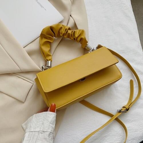Women Fashion Small Solid Color Handbag Designer PU Leather Pleated Shoulder Bags Ladies Solid Flap Crossbody Bags