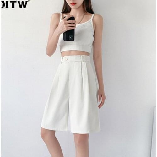 2021 High Waist Wide Leg Women Shorts Ladies Half Length Summer Shorts Female Streetwear Pockets Casual Shorts