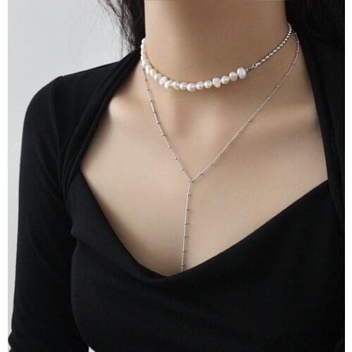 100% 925 sterling silver Baroque freshwater pearl bead chain choker necklace women collares femme, elegant chocker necklaces