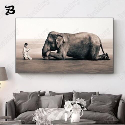 Animal Canvas Painting Wall Art Elephant Devout Pilgrimage Home Decoration Elephant Religion Wall Art Pictures for Living Room