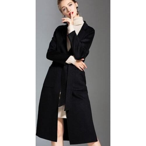Winter Water ripple Cashmere Overcoat New style Female woolen Jacket Women Warm With Belt Wear Slim Long Ladies Medium Coats