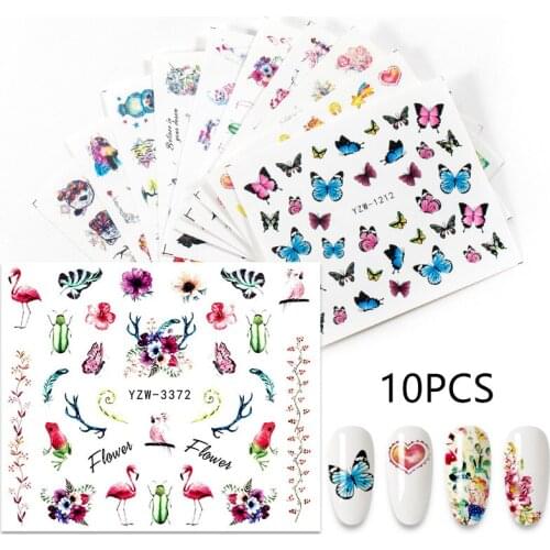 1Set Animal Nail Stickers Butterfly Panda Water Transfer Decals Sliders Christmas Design Tattoo Accessories