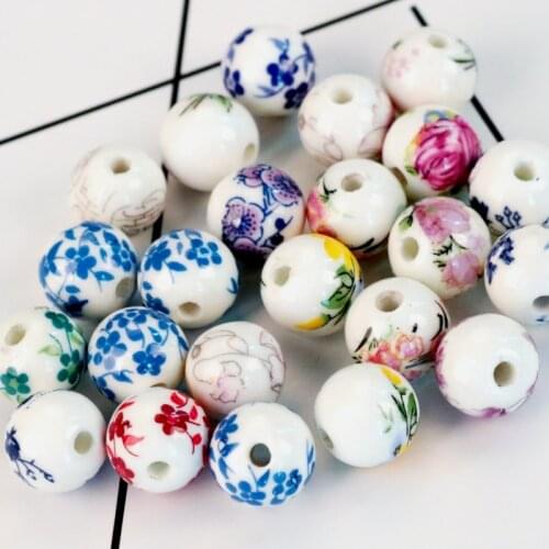 20PCs 8MM 10MM Vintage Chinese Ceramic Beads Fit Necklace Bracelets Diy Spacer Beads For Jewelry Making Round Shape Ceramic Bead