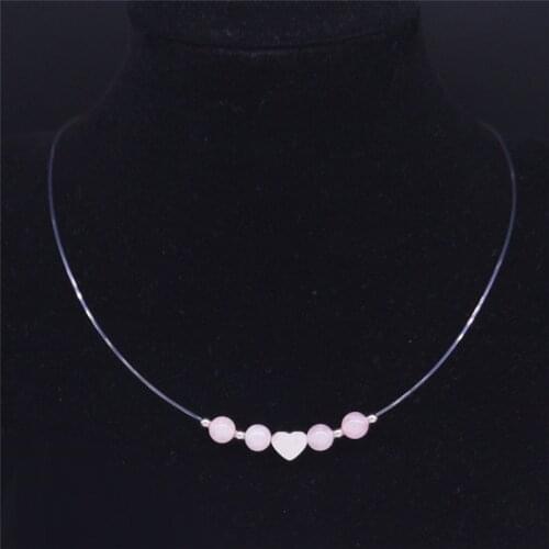 2021 Stainless Steel Pink Crystal Heart Necklace Women Silver Color Fishing Line Necklace Chain Jewelry moda mujer N202349