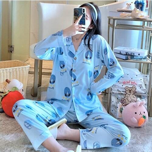 2021 Spring Autumn Long Sleeve Pajama Sets for Women Cute Cartoon Sleepwear Suit Pyjama Loungewear Homewear Pijama Mujer Clothes