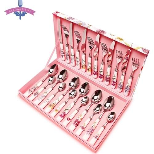 24 PCS Stainless Steel Flatware Set Luxury Silverware Dinnerware Western High-grade Mirror Polishing Cutlery Sets Gift Box Party