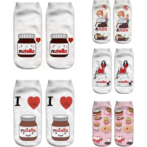 4 Pairs Pack Funny Cute 3D Printed White Women Socks Cartoon Peanut Butter Donut Cookie Casual Gift Ankle Socks Creative Girls