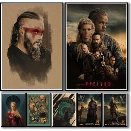 50 Designs Tv Show Vikings Kraftpaper Poster Home Decal Art Painting Funny Wall Sticker for Coffee House Bar