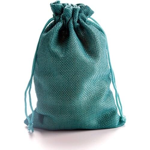 50pcs/lot 10x14cm Lake Blue Jute Bags Small Drawstring Gift Bag Incense Storage Linen Bags Favor Charms Jewelry Packaging Bags